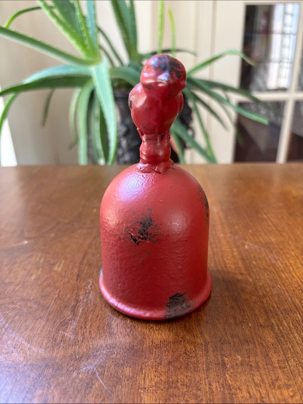 Cast Iron Bell Featuring A Red Bird/Cardinal On Top